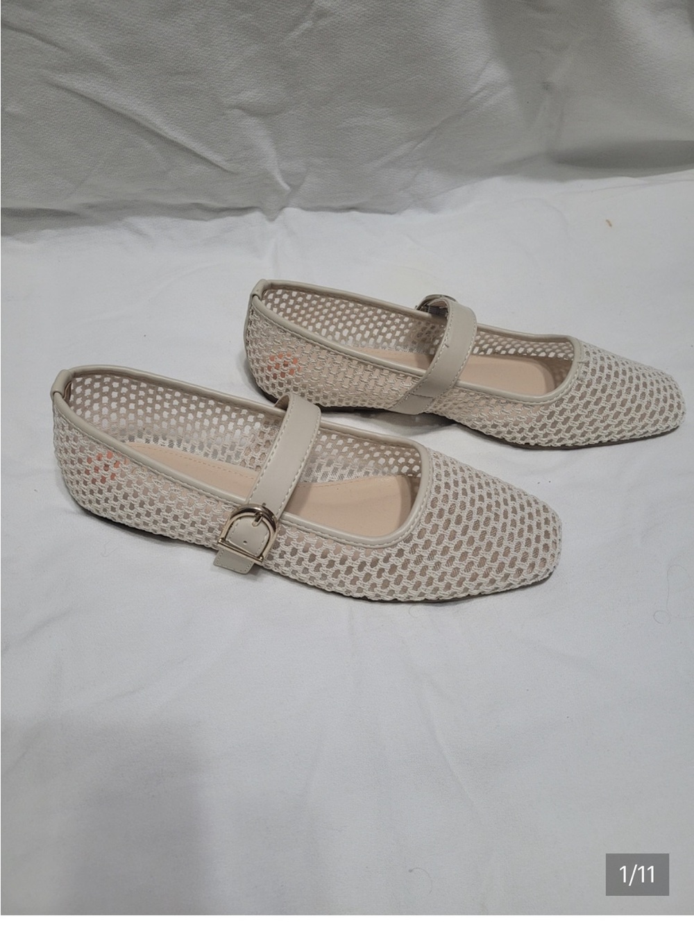 Madden Girl Cream Mesh Mary Jane Ballet Flats with Buckle